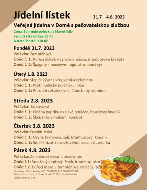 Jídelní lístek od 31.7. do 4.8.2023