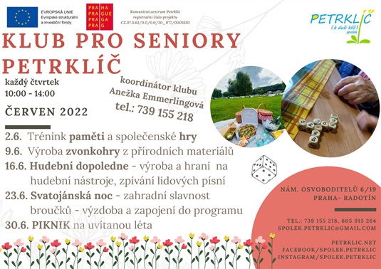 Klub pro seniory v Petrklíči, program na červen 2022
